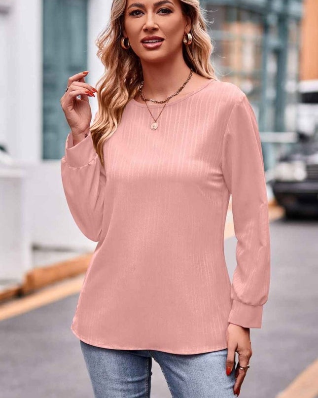 Round Neck Long Sleeve Tee - Trendsi