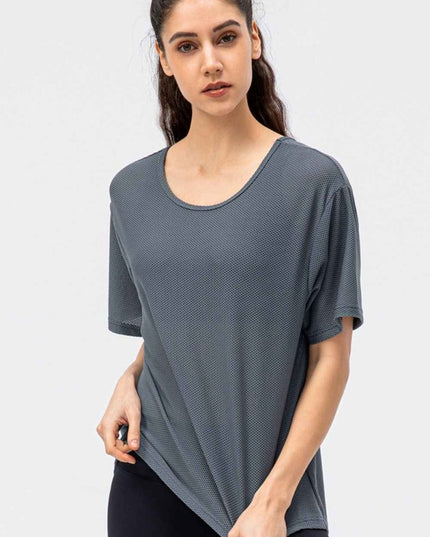 Round Neck Short Sleeve Active Tee - Trendsi