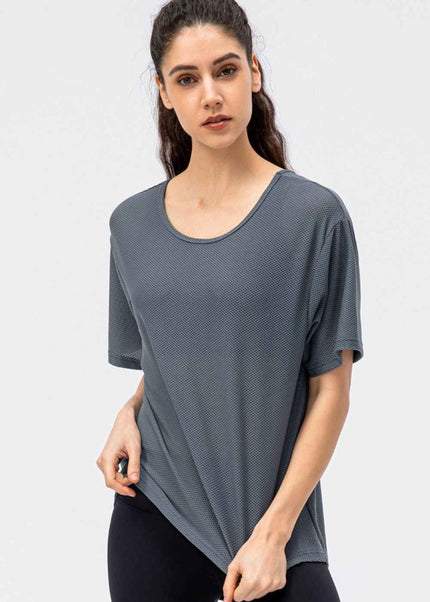 Round Neck Short Sleeve Active Tee - Trendsi