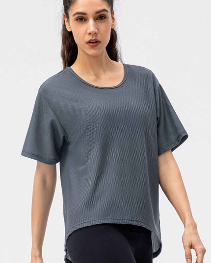 Round Neck Short Sleeve Active Tee - Trendsi