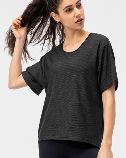 Round Neck Short Sleeve Active Tee - Trendsi