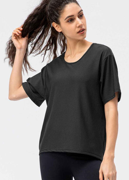 Round Neck Short Sleeve Active Tee - Trendsi
