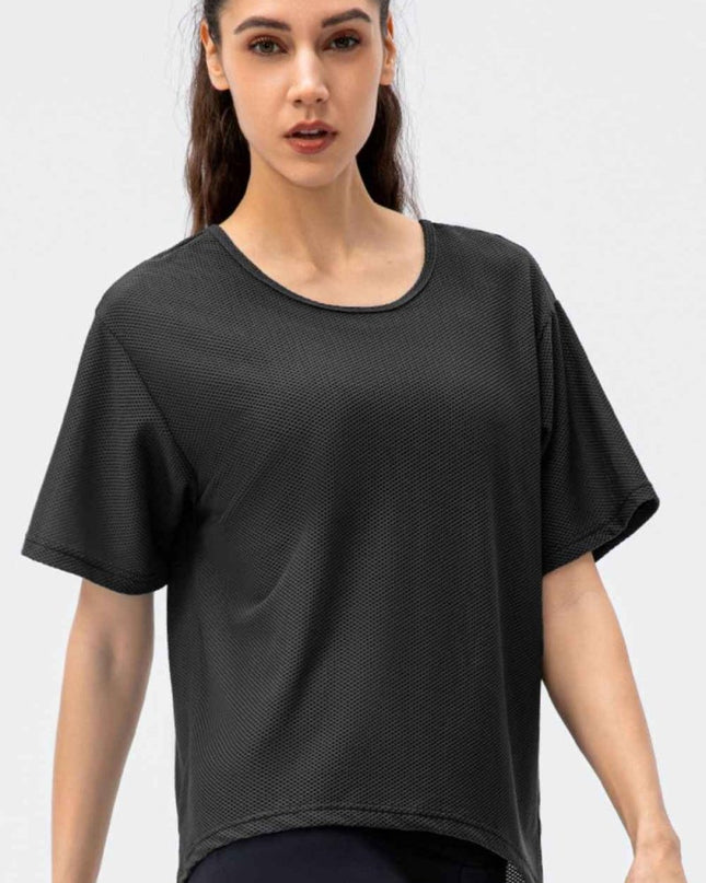 Round Neck Short Sleeve Active Tee - Trendsi