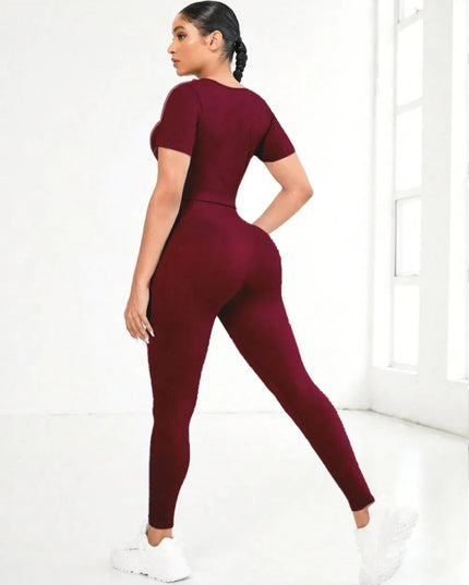 Round Neck Short Sleeve Top and Leggings Active Set - Trendsi