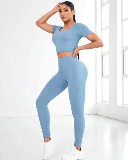 Round Neck Short Sleeve Top and Leggings Active Set - Trendsi