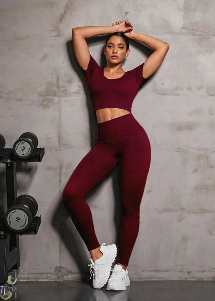 Round Neck Short Sleeve Top and Leggings Active Set - Trendsi