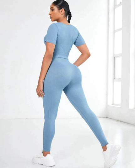 Round Neck Short Sleeve Top and Leggings Active Set - Trendsi