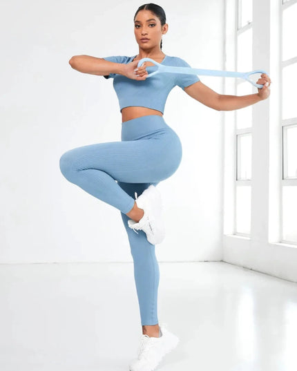 Round Neck Short Sleeve Top and Leggings Active Set - Trendsi