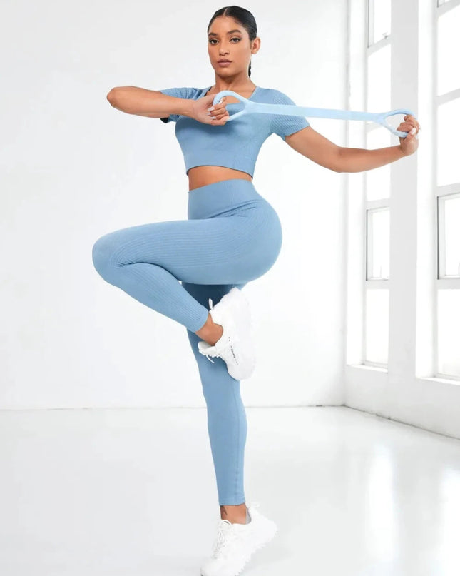 Round Neck Short Sleeve Top and Leggings Active Set - Trendsi