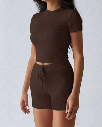 Round Neck Short Sleeve Top and Shorts Set - Trendsi