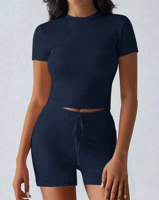 Round Neck Short Sleeve Top and Shorts Set - Trendsi