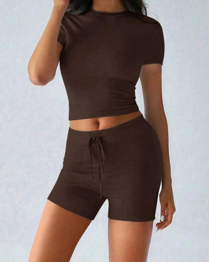 Round Neck Short Sleeve Top and Shorts Set - Trendsi
