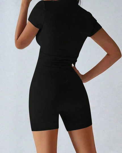 Round Neck Short Sleeve Top and Shorts Set - Trendsi