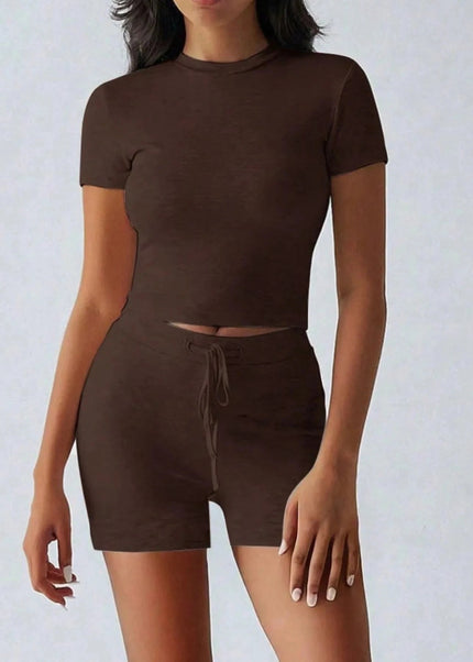 Round Neck Short Sleeve Top and Shorts Set - Trendsi