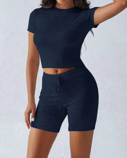 Round Neck Short Sleeve Top and Shorts Set - Trendsi