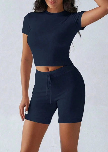 Round Neck Short Sleeve Top and Shorts Set - Trendsi