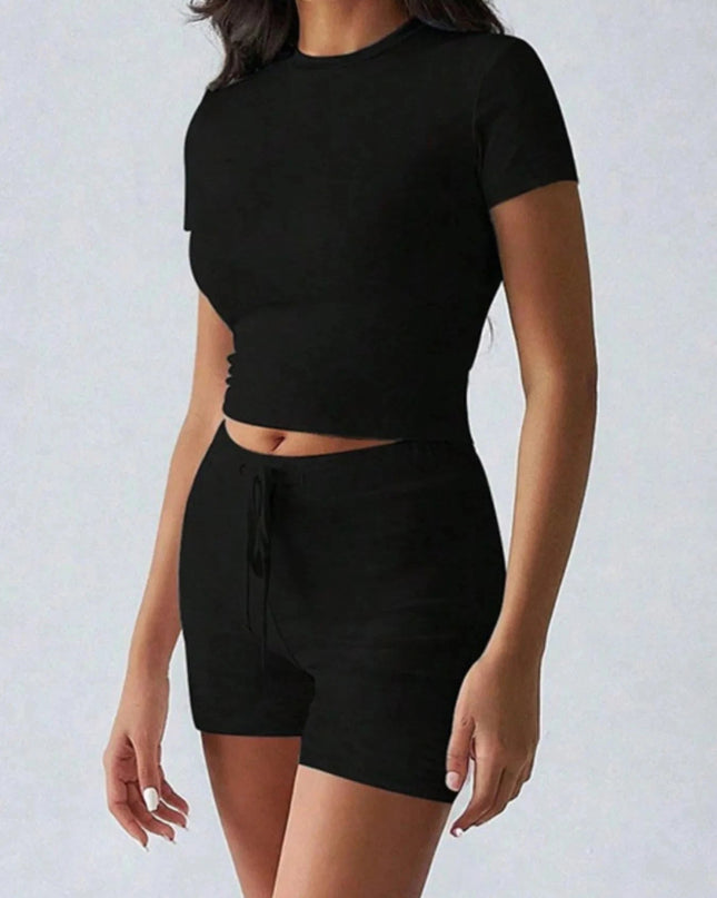 Round Neck Short Sleeve Top and Shorts Set - Trendsi