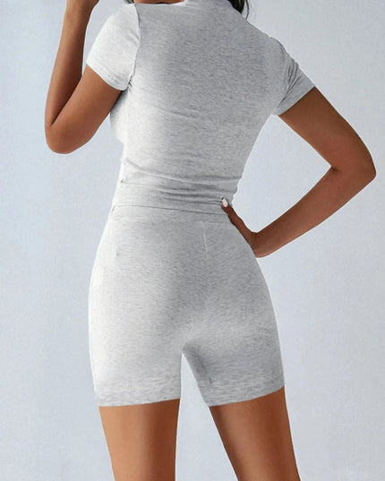 Round Neck Short Sleeve Top and Shorts Set - Trendsi