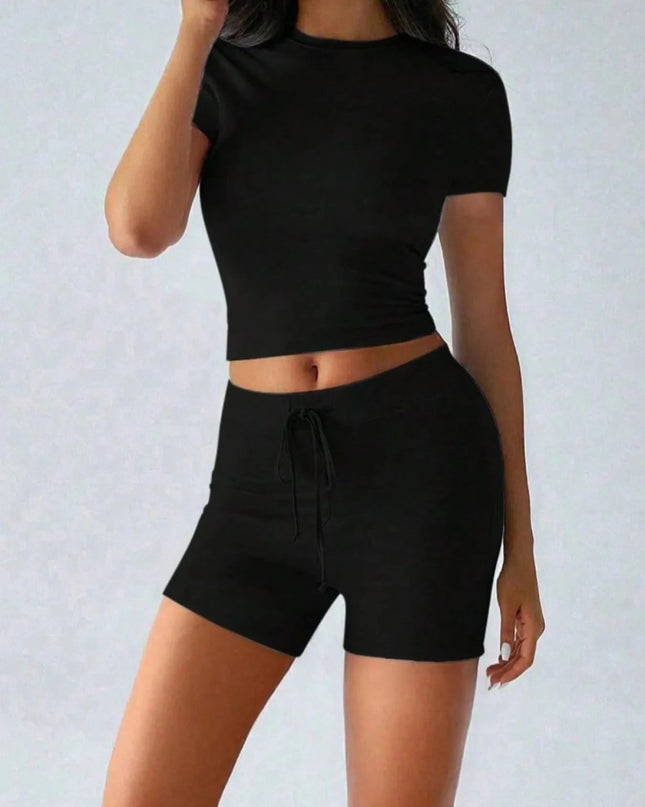 Round Neck Short Sleeve Top and Shorts Set - Trendsi