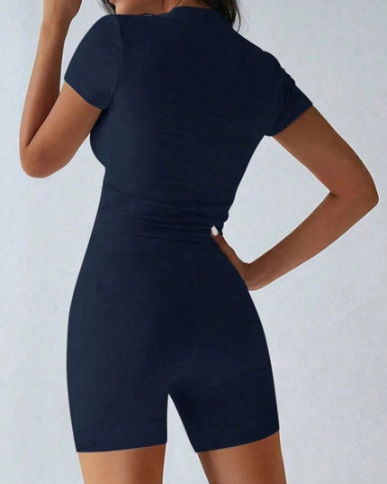 Round Neck Short Sleeve Top and Shorts Set - Trendsi