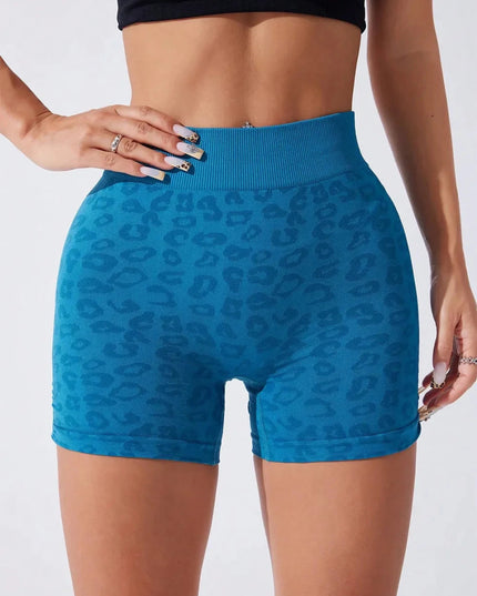 Ruched Leopard High Waist Active Shorts - Trendsi