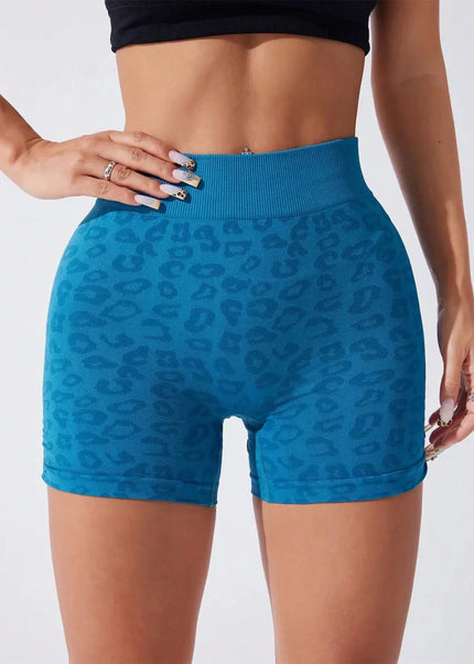 Ruched Leopard High Waist Active Shorts - Trendsi