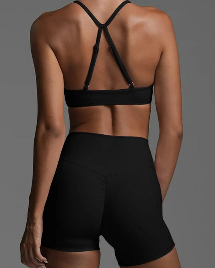 Ruched Sports Bra and High - Waisted Shorts Active Set - Trendsi