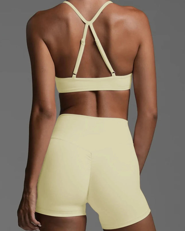 Ruched Sports Bra and High - Waisted Shorts Active Set - Trendsi