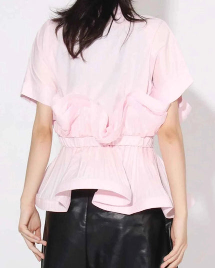 Ruffle Peplum Button - Down Shirt - Trendsi