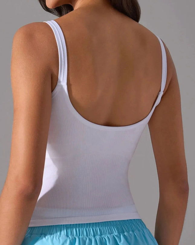 Scoop Neck Active Tank with Detachable Chest Pads - Trendsi