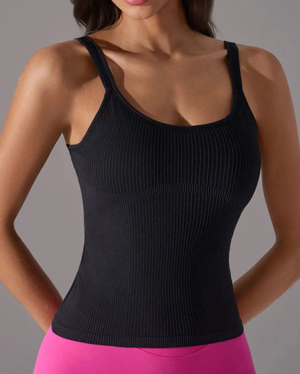 Scoop Neck Active Tank with Detachable Chest Pads - Trendsi