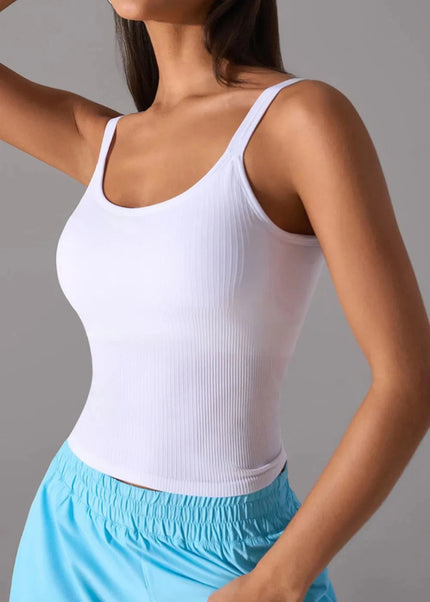 Scoop Neck Active Tank with Detachable Chest Pads - Trendsi