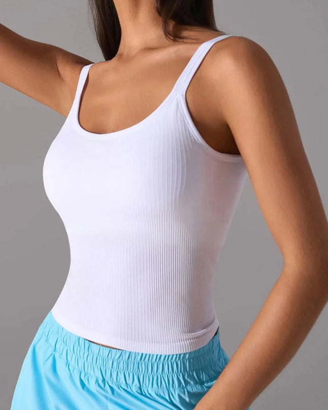 Scoop Neck Active Tank with Detachable Chest Pads - Trendsi
