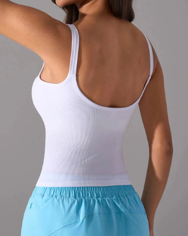 Scoop Neck Active Tank with Detachable Chest Pads - Trendsi