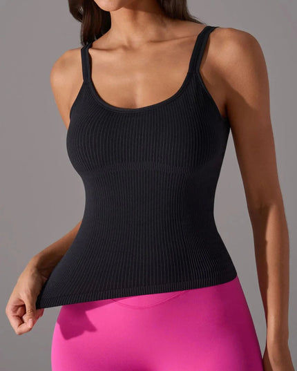 Scoop Neck Active Tank with Detachable Chest Pads - Trendsi
