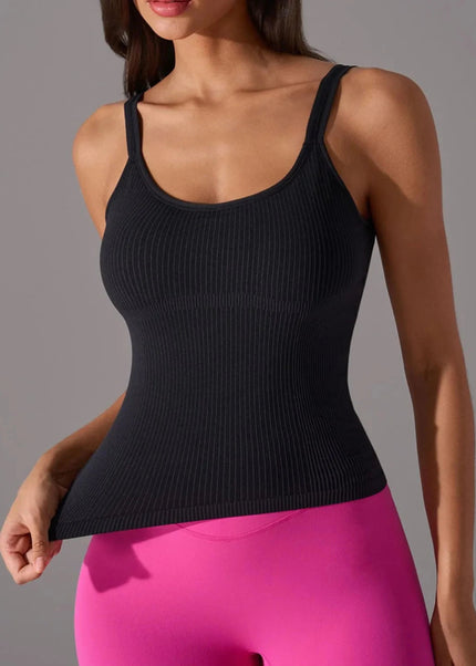 Scoop Neck Active Tank with Detachable Chest Pads - Trendsi