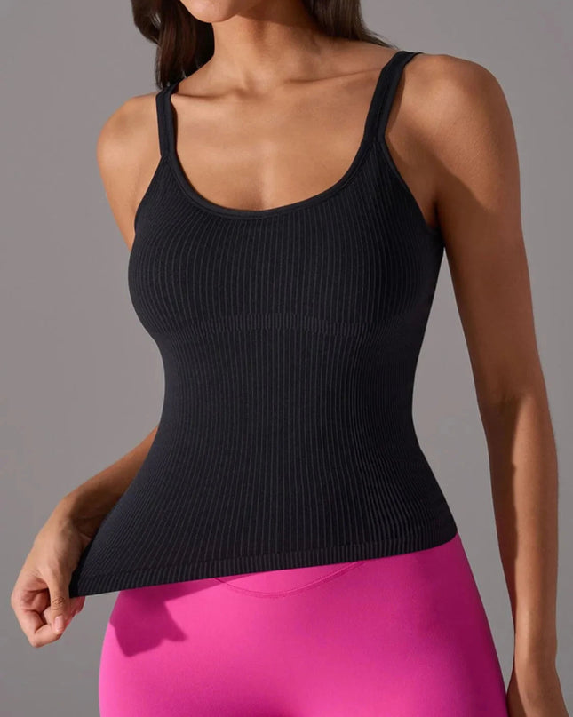 Scoop Neck Active Tank with Detachable Chest Pads - Trendsi
