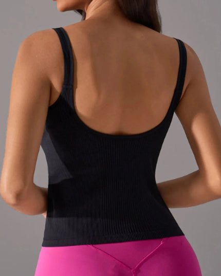 Scoop Neck Active Tank with Detachable Chest Pads - Trendsi