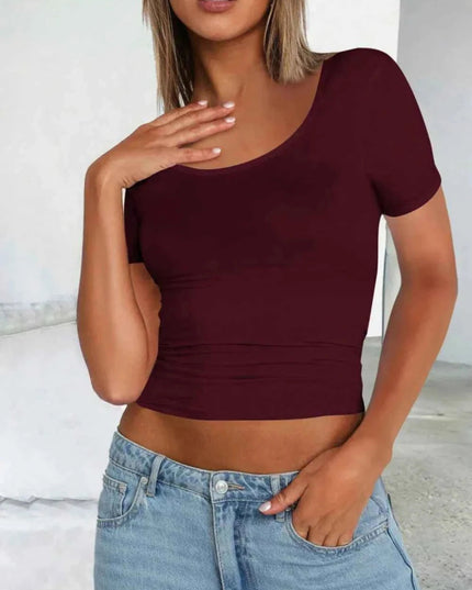 Scoop Neck Short Sleeve T-Shirt - Trendsi