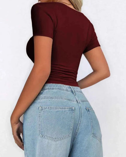 Scoop Neck Short Sleeve T-Shirt - Trendsi