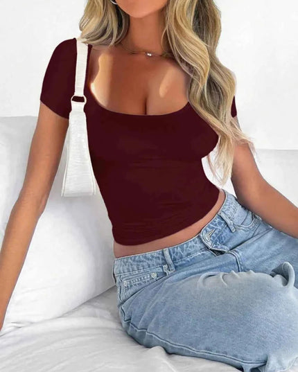 Scoop Neck Short Sleeve T-Shirt - Trendsi