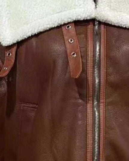 Shearling Lined Zip Up Jacket - Trendsi