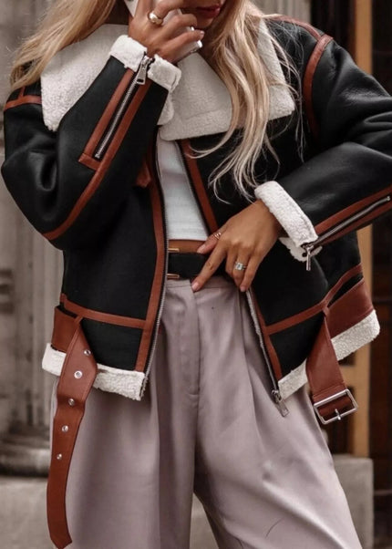 Shearling Lined Zip Up Jacket - Trendsi