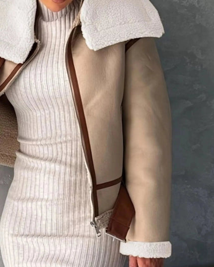 Shearling Lined Zip Up Jacket - Trendsi