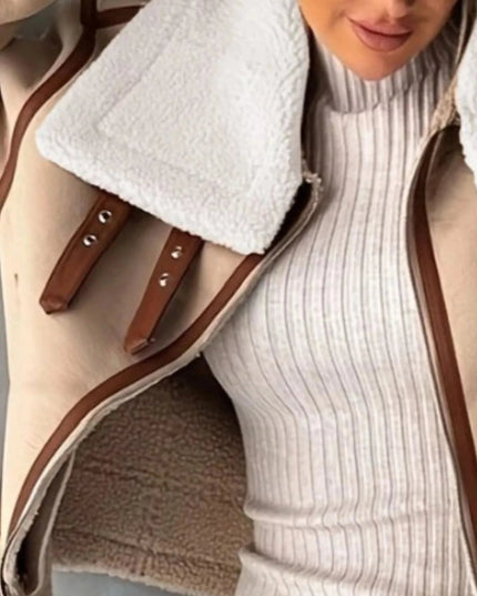 Shearling Lined Zip Up Jacket - Trendsi