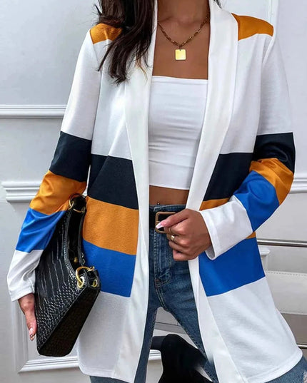 Shiny Color Block Open Front Cardigan - Trendsi