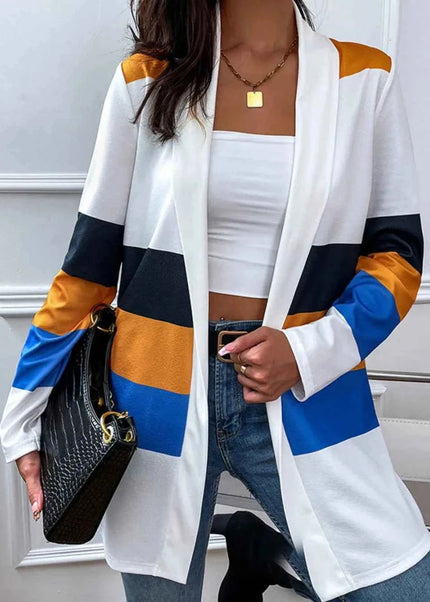 Shiny Color Block Open Front Cardigan - Trendsi