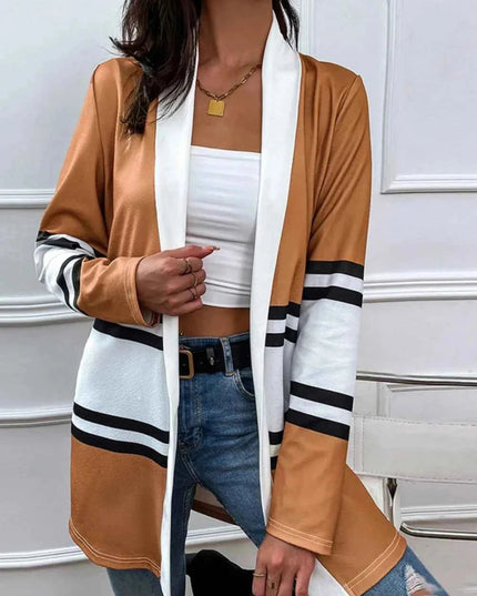 Shiny Color Block Open Front Cardigan - Trendsi