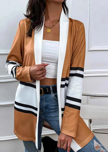 Shiny Color Block Open Front Cardigan - Trendsi