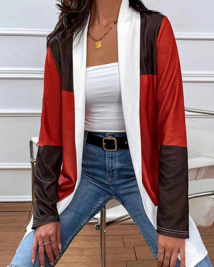 Shiny Color Block Open Front Cardigan - Trendsi